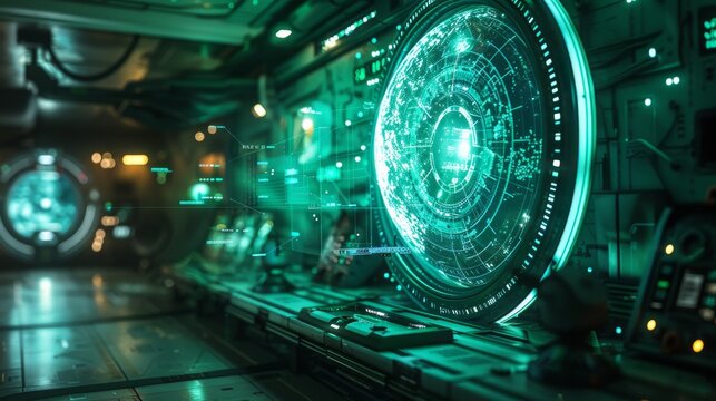 Futuristic home cinema, 3D movie holograms, dim ambient light, eye-level, immersive film experience