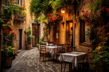Tipico ristorante italiano nel vicolo storico fiorito - 781494710