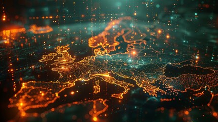 Digital europe map with glowing network nodes