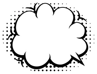 Imaginative cloud shaped speech bubble in bold black and white, perfect for depicting thoughts or daydreams in various creative works