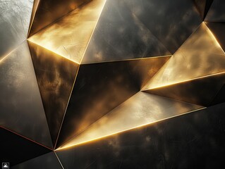 Minimal gold and black geometric shapes, studio light, abstract art