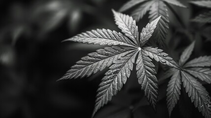 Minimalist cannabis leaf design, sleek black and white, elegance