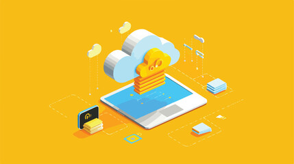 Isometric Cloud VPN interface icon isolated on yell