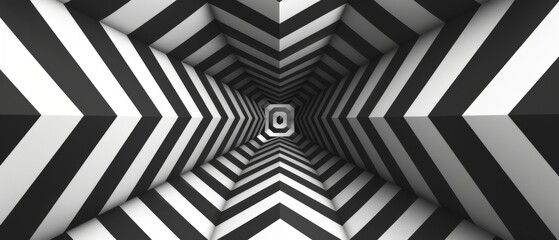 Optical illusion with geometric shapes, black and white, mind-bending visuals