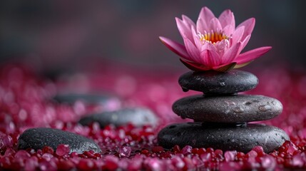 Serene lotus flower on zen stones
