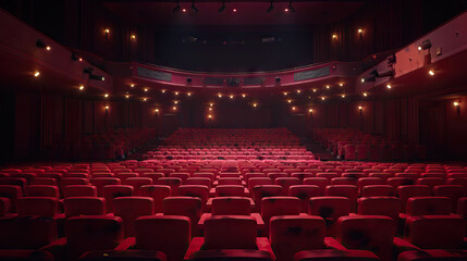 Empty Theater: Unoccupied Seats, Silent Stage, and Dimmed House Lights, Picturing the Next Theatrical Performance