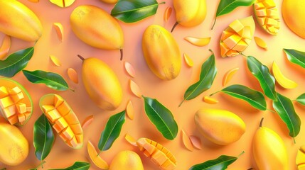 mango, top view, summer background