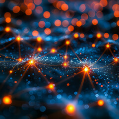 Fototapeta premium The image is a colorful, abstract representation of a wave with bright, glowing dots. The dots are scattered throughout the image, creating a sense of movement and energy. neural network