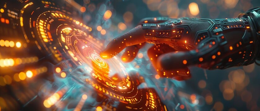 Tech hub, interactive hologram for programming, warm tones, close-up, immersive developer environment