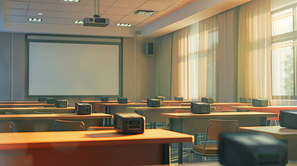 Dormant Conference Center: Empty Meeting Rooms, Silent Projectors, and Idle Conference Tables, Anticipating the Next Business Conference.