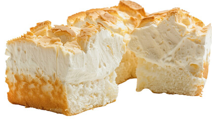 Heavenly Angel Food Cake: Temptingly Light and Fluffy Delight for Celebration. Perfectly Captured on Transparent Background, Ideal for Wedding, Birthday, or Sweet Treat Concepts.