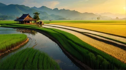 Fotobehang landscape with river © sakda