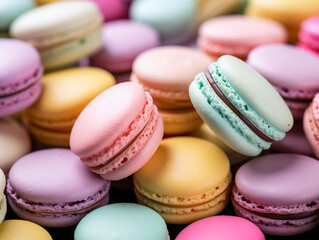 Obraz premium colorful macaroons on a wooden table