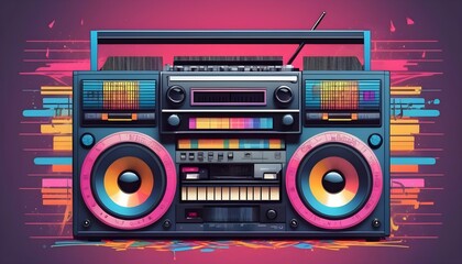 A-Retro-Style-Boombox-With-Colorful-Cassette-Tapes-