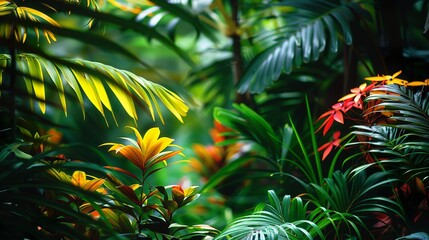 Diverse textures and colors of a tropical botanical garden