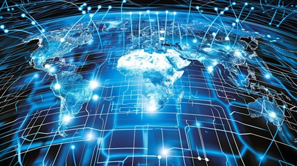 Rete di connessione digitale che abbraccia tutto il mondo, a simboleggiare l'interconnessione tramite Internet e le tecnologie digitali. - 781498739