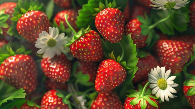 strawberry, top view, summer background, photo realistic. international fruit day. Top View of Fresh red Strawberry Pile on Background