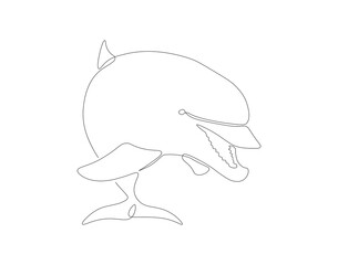 Continuous line drawing of dolphin. One line of dolphin. Marine animal concept continuous line art. Editable outline.