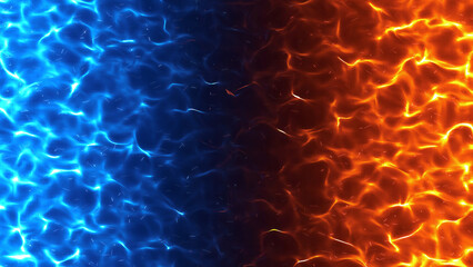 左右から燃え盛る青と赤の炎の背景イラスト - obrazy, fototapety, plakaty