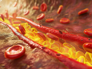 accumulation of fat in the blood vessels
