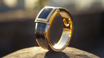 Golden Ring With Black Inlay Bathed in Sunset Glow