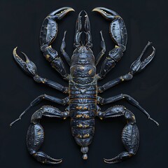 a scorpion from a top-down view Show intricate details like the curved tail and sharp pincers to create a striking and powerful image - obrazy, fototapety, plakaty