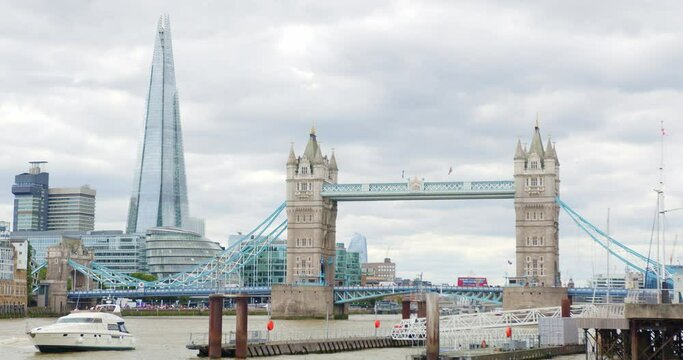 View of London Tower Bridge and The Shard on a Cloudy Day