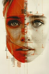Mosaic Muse: Innovative Grid Overlay on Womans Face