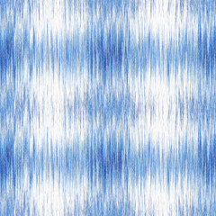 Indigo ikat dye stripe marled seamless pattern. Asian style wavy distort weave print in modern blue white. - 781501982