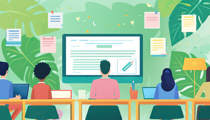 Education Sector Snapshot: Infographic highlighting online learning adoption, EdTech innovations, and personalized education models. Education industry overview concept