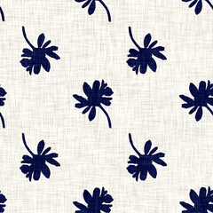 Indigo denim blue leaf motif seamless pattern. Japanese dye batik fabric style effect print background swatch.  - 781502366