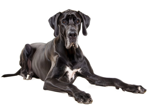 Great dane dog laying down isolated on transparent background