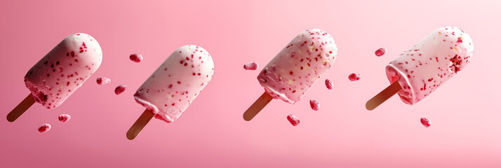 Row of strawberry ice cream bars with sprinkles