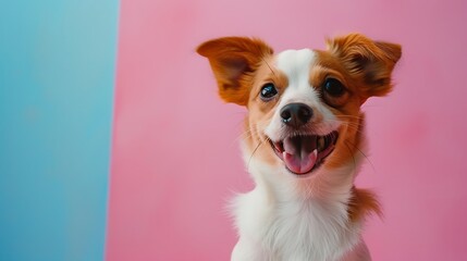 Cheerful Canine Poses Against Colorful Background, Smiling