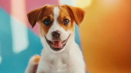 Happy Canine Portrait Against Vibrant Colorful Setting