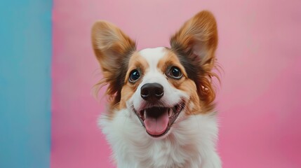 Sweet Smiling Dog in Front of Bright Colors