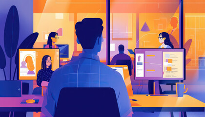 Future of Work: Examining the future of work with an image depicting remote collaboration tools, AI-powered workplace technologies, and flexible work arrangements