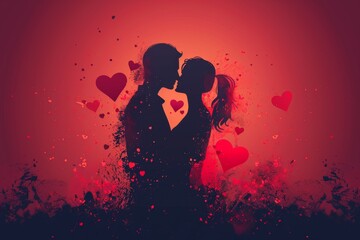 Illustrate Your Romance with Modern Artwork: Bright and Colorful Love Graphics Featuring Heart Illustrations and Artistic Elements for Celebrating Couples - obrazy, fototapety, plakaty