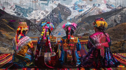 Artistry in Unison: Colorful Artisans Weaving Magic Amidst Majestic Mountains