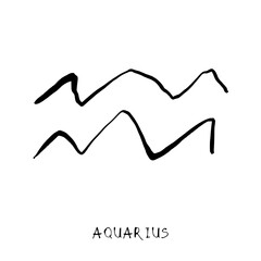 Aquarius zodiac sign, horoscope, quirky hand drawn vector illustration, black line art, tattoo design