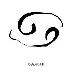 Cancer zodiac sign, horoscope, quirky hand drawn vector illustration, black line art, tattoo design