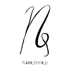 Capricorn zodiac sign, horoscope, quirky hand drawn vector illustration, black line art, tattoo design - 781504166