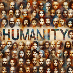 Humanity text word with group of people portrait - 781504353