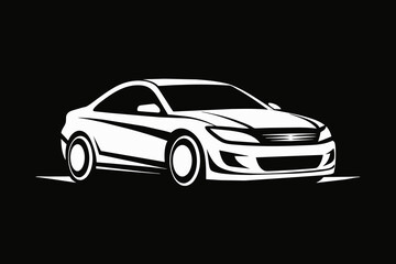Fototapeta na wymiar simple clean a sedan car logo black background white color