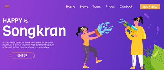 Happy Songkran background design for greeting postcard, flyer banner. Vector illustration.