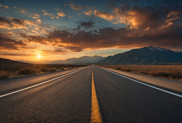 sunset on highway road straight