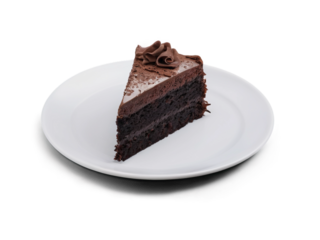 piece of chocolate cake on a plate isolated on white, birthday