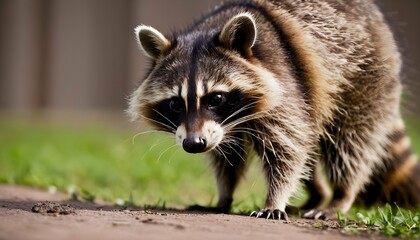 Naklejka na ściany i meble A-Raccoon-With-Its-Nose-To-The-Ground-Following-A-