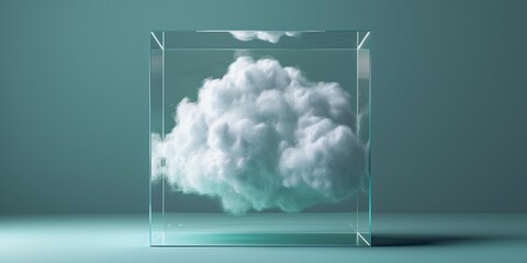 cloud in a glass box against light green background