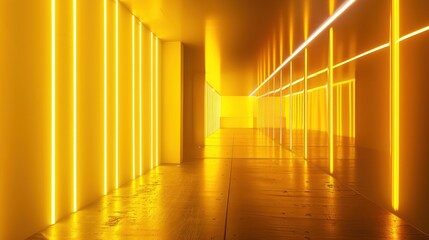 Neon yellow interior wall lighting. Installation of LED strip lights as energy saving illumination.